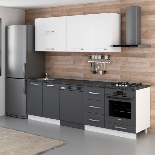 Minar 255 Cm Mutfak Dolabı Beyaz Antrasit 255-A14 - Resim 5