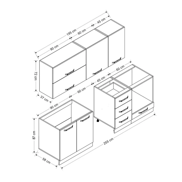 Minar 255 Cm Mutfak Dolabı Beyaz Antrasit 255-A14 - Resim 8