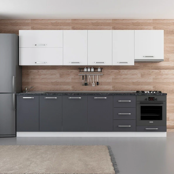 Minar 295 Cm Mutfak Dolabı Beyaz Antrasit 295-A8 ürün görseli