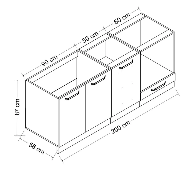 Minar 200 Cm Mutfak Dolabı Beyaz Dore 200-D6 - Resim 8