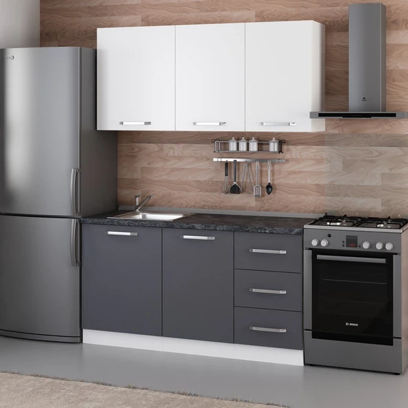 Minar 155 Cm Mutfak Dolabı Beyaz Antrasit 155-A1 - Resim 3