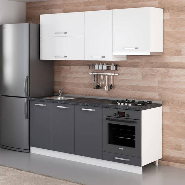 Minar 200 Cm Mutfak Dolabı Beyaz Antrasit 200-A8 - Resim 5