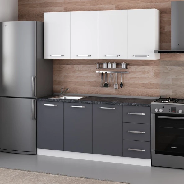 Minar 175 Cm Mutfak Dolabı Beyaz Antrasit 175-A1 - 3