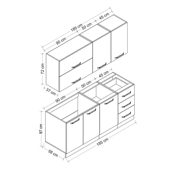Minar 185 Cm Mutfak Dolabı Beyaz Dore 185-D2 - Resim 8