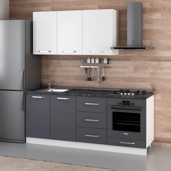 Minar 200 Cm Mutfak Dolabı Beyaz Antrasit 200-A3 - Resim 3