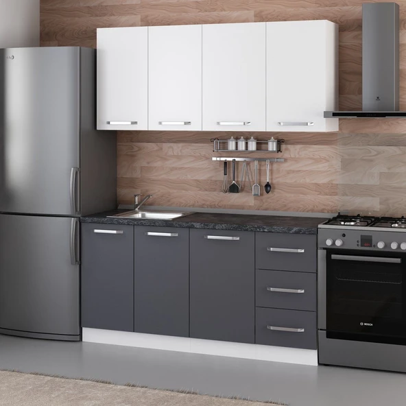 Minar 165 Cm Mutfak Dolabı Beyaz Antrasit 165-A1 - Resim 3