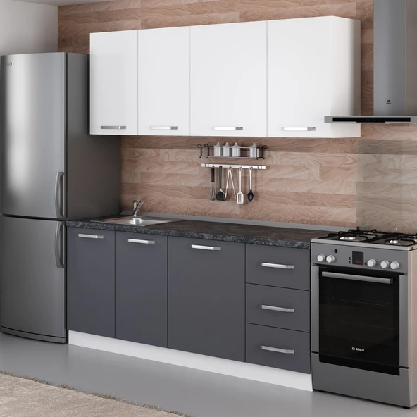 Minar 195 Cm Mutfak Dolabı Beyaz Antrasit 195-A1 - Resim 5