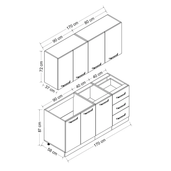 Minar 170 Cm Mutfak Dolabı Beyaz Dore 170-D2 - Resim 8