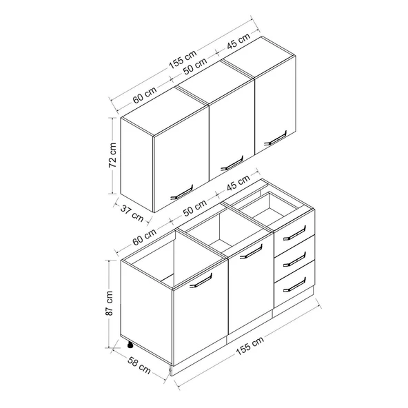 Minar 155 Cm Mutfak Dolabı Beyaz Antrasit 155-A1 - Resim 8