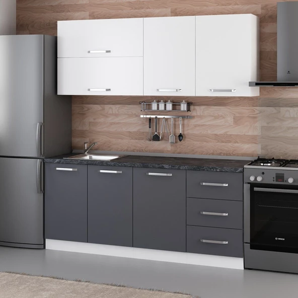 Minar 190 Cm Mutfak Dolabı Beyaz Antrasit 190-A2 - Resim 3