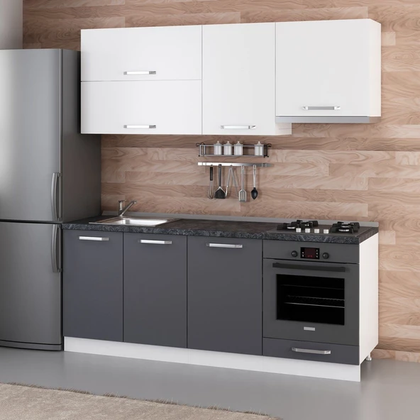 Minar 200 Cm Mutfak Dolabı Beyaz Antrasit 200-A8 - Resim 3