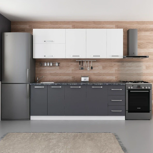 Minar 220 Cm Mutfak Dolabı Beyaz Antrasit 220-A2 ürün görseli