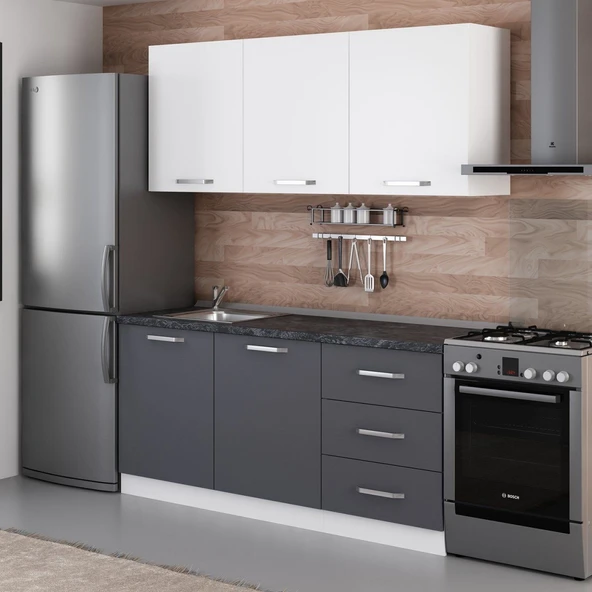 Minar 180 Cm Mutfak Dolabı Beyaz Antrasit 180-A1 - Resim 5