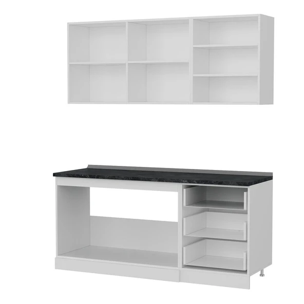 Minar 180 Cm Mutfak Dolabı Beyaz Antrasit 180-A1 - Resim 4