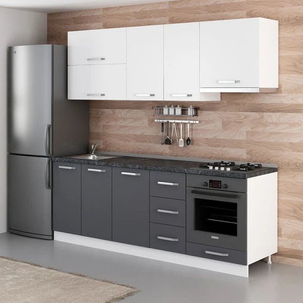 Minar 225 Cm Mutfak Dolabı Beyaz Antrasit 225-A5 - Resim 3