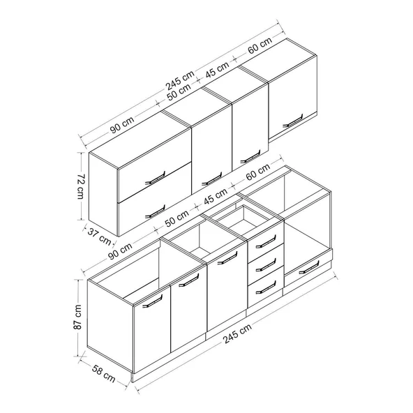 Minar 245 Cm Mutfak Dolabı Beyaz Antrasit 245-A6 - Resim 8