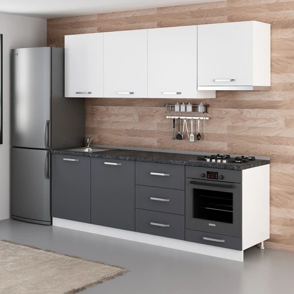 Minar 240 Cm Mutfak Dolabı Beyaz Antrasit 240-A9 - Resim 3