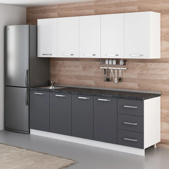 Minar 235 Cm Mutfak Dolabı Beyaz Antrasit 235-A1 - Resim 3