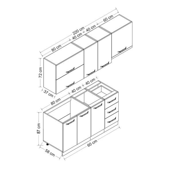 Minar 220 Cm Mutfak Dolabı Beyaz Dore 220-D8 - Resim 8