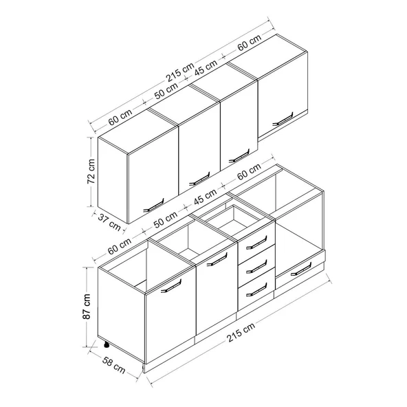 Minar 215 Cm Mutfak Dolabı Beyaz Antrasit 215-A5 - Resim 8
