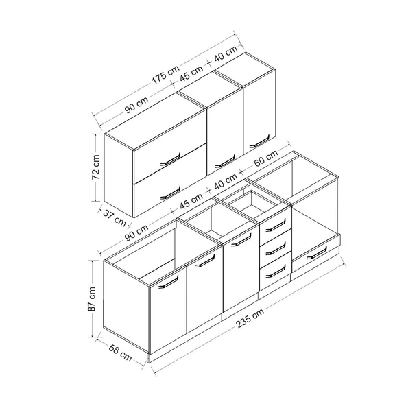 Minar 235 Cm Mutfak Dolabı Beyaz 235-B6 - Resim 8