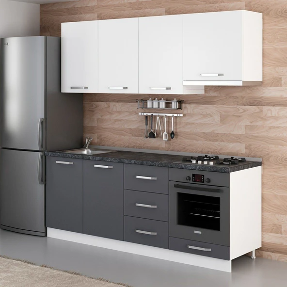 Minar 210 Cm Mutfak Dolabı Beyaz Antrasit 210-A8 - Resim 3