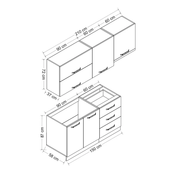 Minar 210 Cm Mutfak Dolabı Beyaz Antrasit 210-A4 - 8