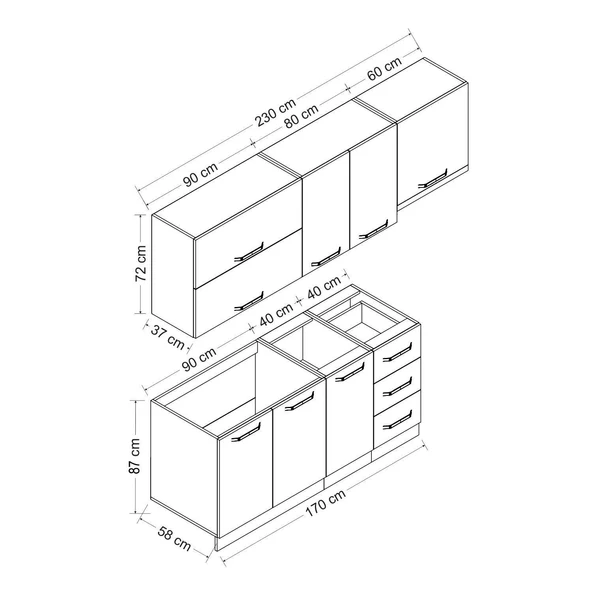 Minar 230 Cm Mutfak Dolabı Beyaz Dore 230-D4 - Resim 8