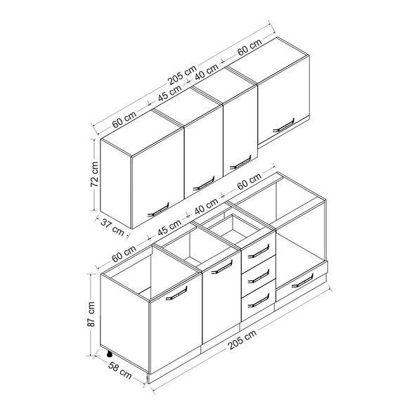Minar 205 Cm Mutfak Dolabı Beyaz 205-B5 - Resim 8