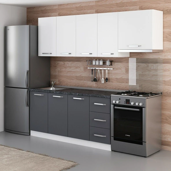 Minar 235 Cm Mutfak Dolabı Beyaz Antrasit 235-A4 - Resim 3