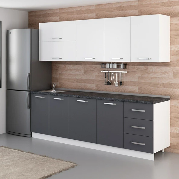 Minar 250 Cm Mutfak Dolabı Beyaz Antrasit 250-A1 - Resim 3