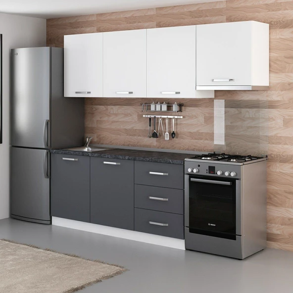 Minar 240 Cm Mutfak Dolabı Beyaz Antrasit 240-A8 - Resim 3