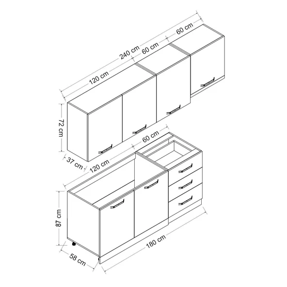 Minar 240 Cm Mutfak Dolabı Beyaz 240-B8 - Resim 8