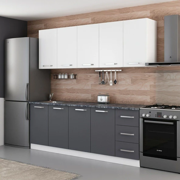 Minar 220 Cm Mutfak Dolabı Beyaz Antrasit 220-A3 - Resim 3