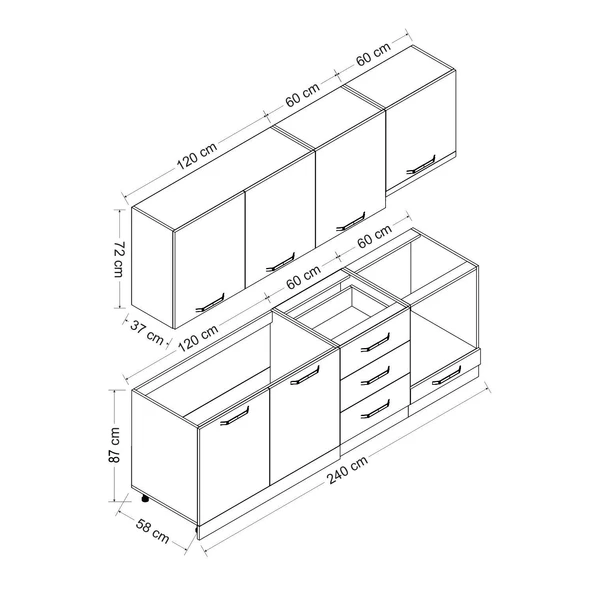 Minar 240 Cm Mutfak Dolabı Beyaz Dore 240-D9 - Resim 8