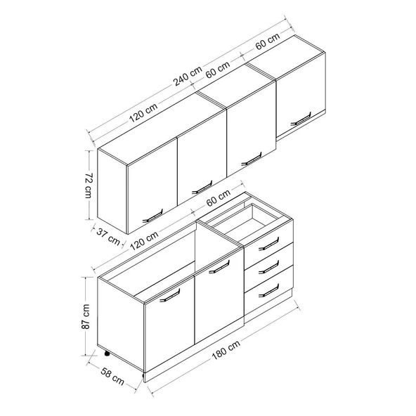 Minar 240 Cm Mutfak Dolabı Beyaz Dore 240-D8 - Resim 8
