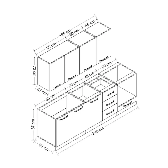 Minar 245 Cm Mutfak Dolabı Beyaz Antrasit 245-A7 - Resim 8
