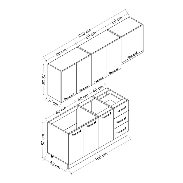 Minar 220 Cm Mutfak Dolabı Beyaz Antrasit 220-A5 - Resim 8