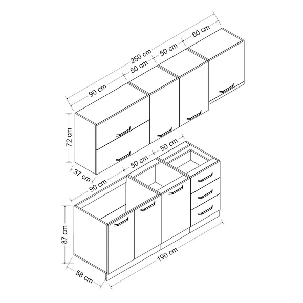 Minar 250 Cm Mutfak Dolabı Beyaz Antrasit 250-A7 - Resim 8