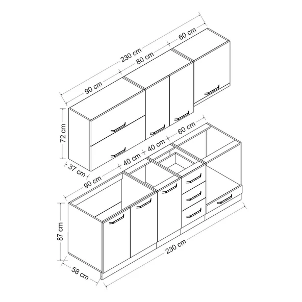 Minar 230 Cm Mutfak Dolabı Beyaz Antrasit 230-A5 - Resim 8