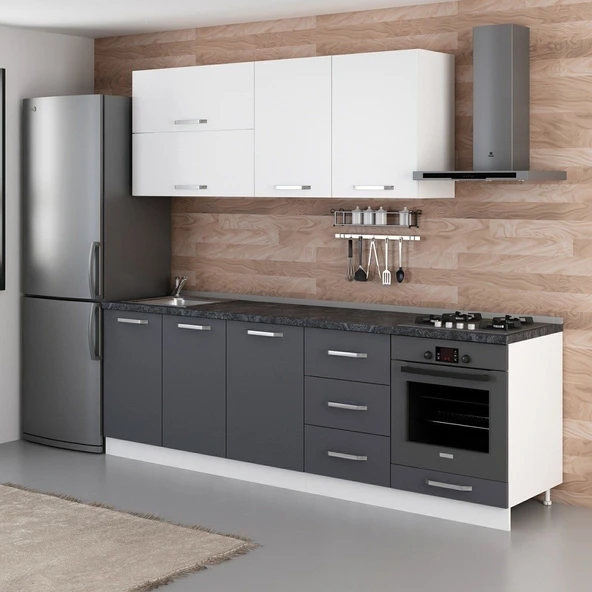 Minar 250 Cm Mutfak Dolabı Beyaz Antrasit 250-A6 - Resim 3