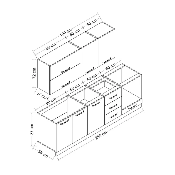 Minar 250 Cm Mutfak Dolabı Beyaz 250-B6 - Resim 8