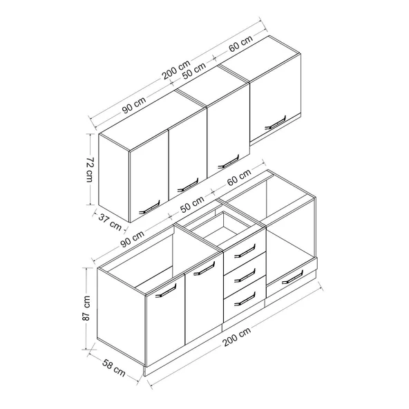 Minar 200 Cm Mutfak Dolabı Beyaz Antrasit 200-A5 - Resim 8