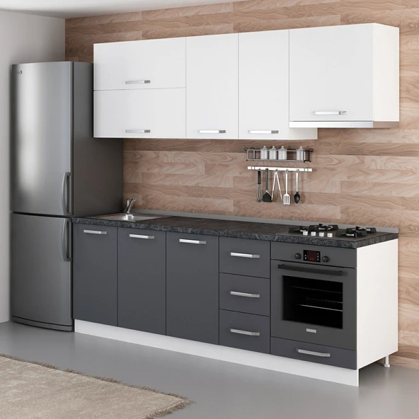 Minar 235 Cm Mutfak Dolabı Beyaz Antrasit 235-A8 - Resim 3