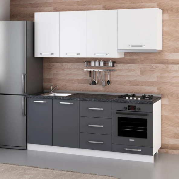 Minar 200 Cm Mutfak Dolabı Beyaz Antrasit 200-A5 - Resim 3