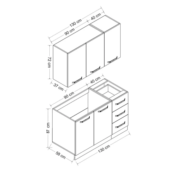 Minar 130 Cm Mutfak Dolabı Beyaz 130-B2 - Resim 8