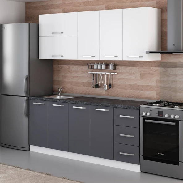 Minar 200 Cm Mutfak Dolabı Beyaz Antrasit 200-A1 - Resim 5