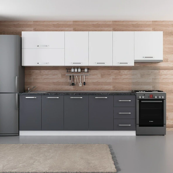 Minar 295 Cm Mutfak Dolabı Beyaz Antrasit 295-A7 ürün görseli 1