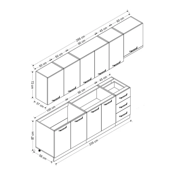 Minar 295 Cm Mutfak Dolabı Beyaz Antrasit 295-A4 - Resim 8