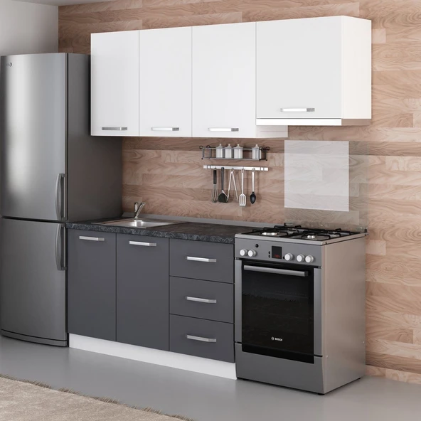 Minar 200 Cm Mutfak Dolabı Beyaz Antrasit 200-A4 - Resim 5